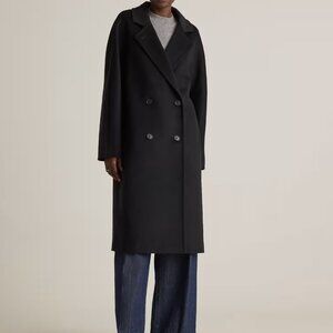 Quince Italian Wool Double-Breasted Slouch Coat Black Size large NWT